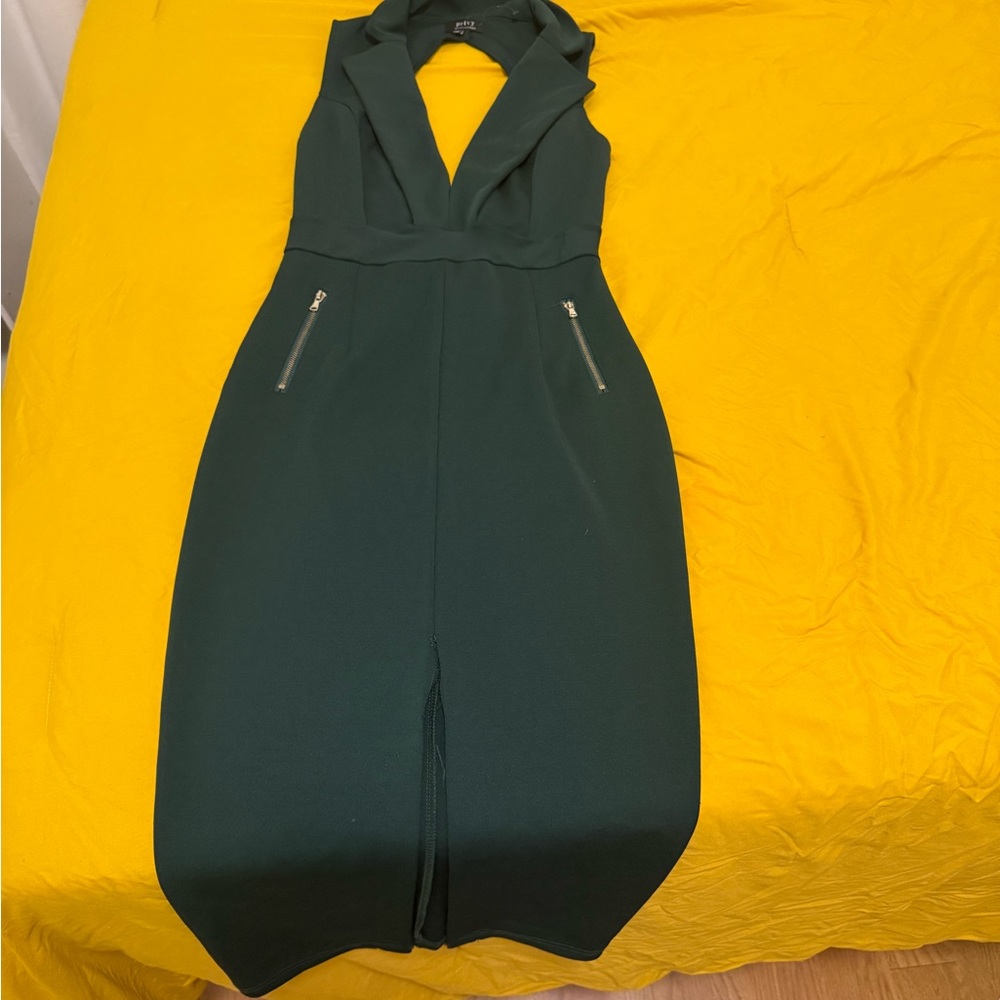 Privy Dark Green Midi Dress with Zipper Details